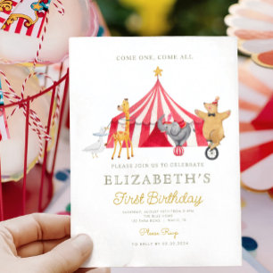 Invitation Aquarelle Rouge Cirque Carnaval Bébé anniversaire