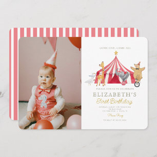 Invitation Aquarelle Rouge Cirque Photo Carnaval Bébé Anniver