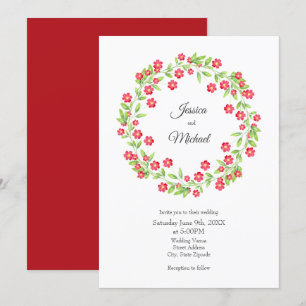 Invitation Aquarelle rouge couronne florale