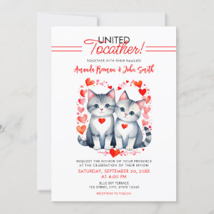Invitation Aquarelle rouge et blanc Mariage de chats mignons