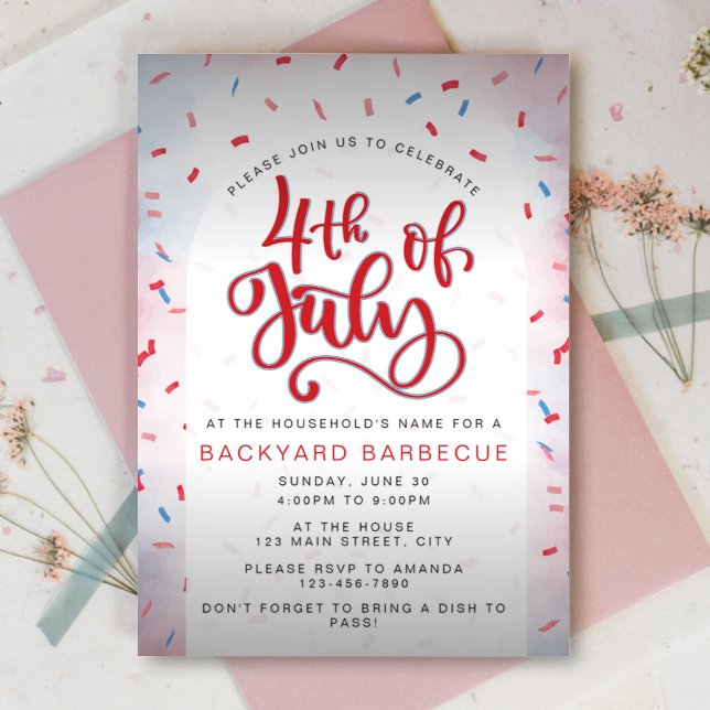 Invitation Aquarelle Rouge et Bleu 4 juillet Parti (Créateur téléchargé)