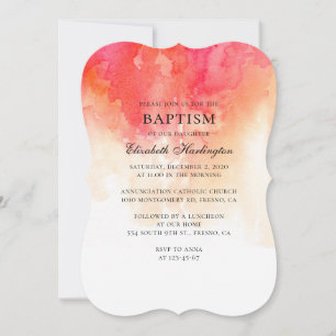 Invitation Aquarelle rouge et pêche moderne simple baptême
