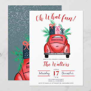 Invitation Aquarelle rouge Illustration de voiture Noël