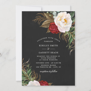 Invitation Aquarelle rouge luxuriante Peonies Floral Mariage