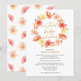 Invitation Aquarelle rouge or Floral Wreath Douche virtuelle