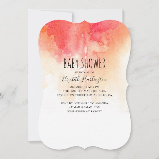 Invitation Aquarelle rouge pêche sexe neutre baby shower (Devant)