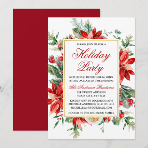 Invitation Aquarelle Rouge Poinsettia Fête Florale