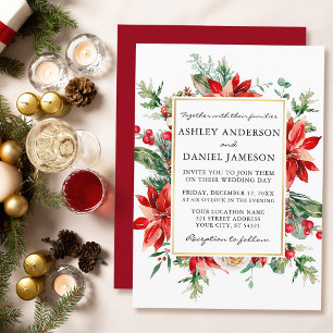 Invitation Aquarelle Rouge Poinsettia Floral Mariage
