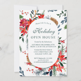 Invitation Aquarelle Rouge Poinsettia Holiday Open House