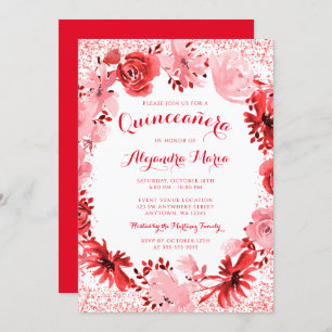 Invitation Aquarelle rouge Quinceanera