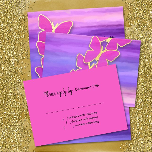 Invitation Aquarelle rouge rose papillon RSVP (Créateur téléchargé)