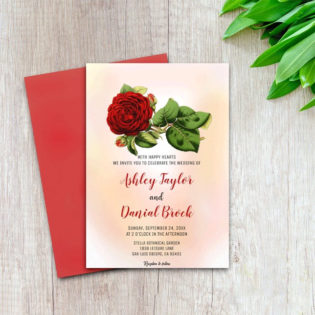Invitation Aquarelle rouge rose rose rose rose rose Mariage I (Créateur téléchargé)