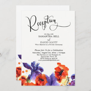 Invitation Aquarelle rouge violet Floral Réception de mariage