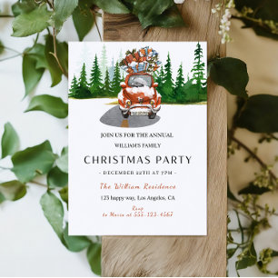 Invitation Aquarelle Rouge Voiture & Cadeaux Noël