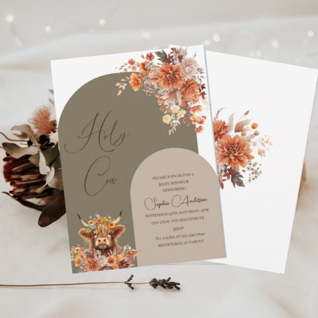 Invitation Aquarelle rouille Highland Cow Baby shower (Créateur téléchargé)