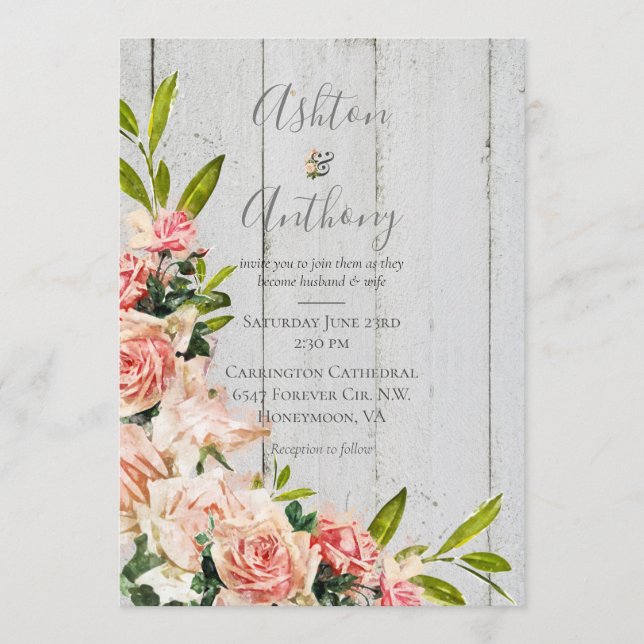 Invitation Aquarelle rousse rustique Floral Vintage Wedding (Devant)