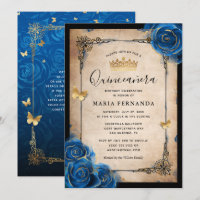 Aquarelle Royal Blue Gold Elegant Quinceanera