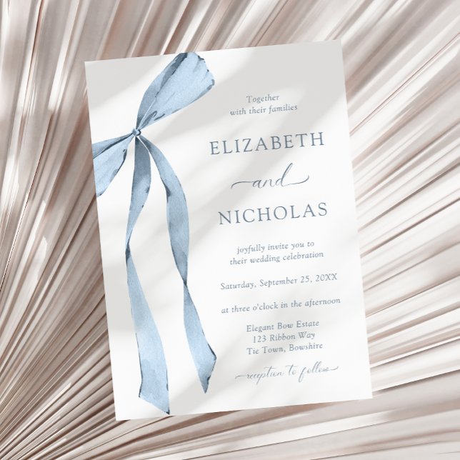Invitation Aquarelle Ruban Bow Dusty Blue Mariage (Créateur téléchargé)
