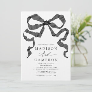 Invitation Aquarelle Ruban Bow noir et blanc Ajusté
