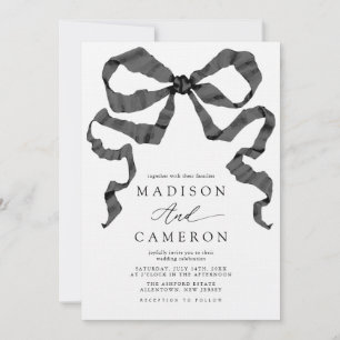 Invitation Aquarelle ruban Bow noir et blanc Mariage