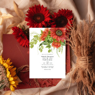 Invitation Aquarelle Russe Bohème Mariage de tournesols rouge