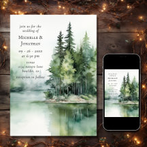 Aquarelle Rustic Lake Woodland Forest Mariage