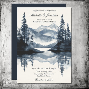 Invitation Aquarelle Rustic Mountain Lake Mariage forestier