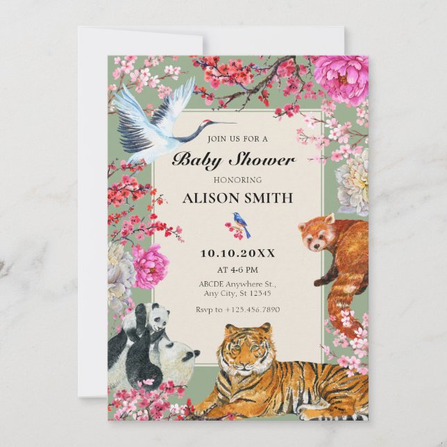 Invitation Aquarelle rustique Animaux sauvages baby shower fl (Devant)
