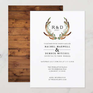 Invitation Aquarelle Rustique Antler   Mariage simple