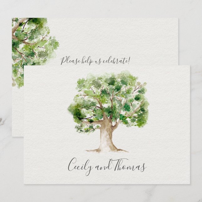 Invitation Aquarelle rustique Arboretum chêne (Devant / Derrière)