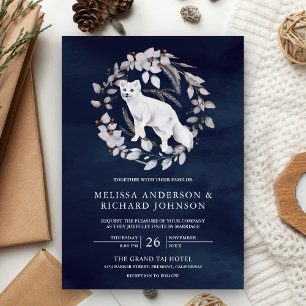 Invitation Aquarelle rustique Arctic Fox Mariage de la marine