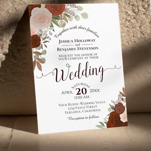 Invitation Aquarelle Rustique Automne Rouille Florale Orange  (Créateur téléchargé)