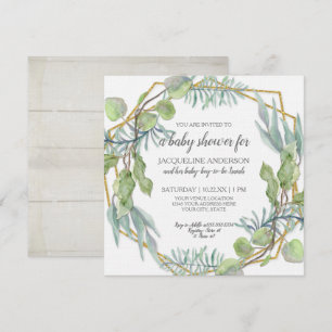 Invitation Aquarelle rustique Baby shower géométrique