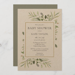 Invitation Aquarelle rustique Baby shower verdoyant / Saupoud