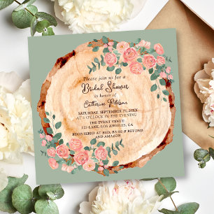 Invitation Aquarelle rustique Bois Slice Sage Vert