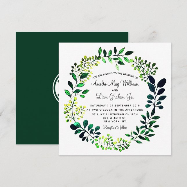 Invitation Aquarelle rustique Botanique Mariage de verdure (Devant / Derrière)