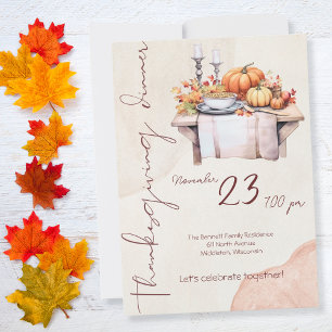 Invitation Aquarelle Rustique Brûlé Orange Thanksgiving Dîner