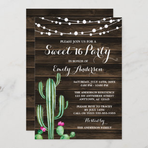Invitation Aquarelle rustique Cactus Barn Bois doux 16