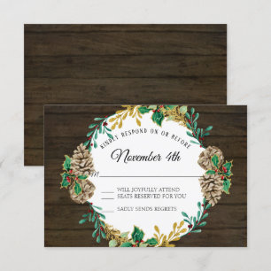 Invitation Aquarelle rustique de verdure de Noël Wreath RSVP