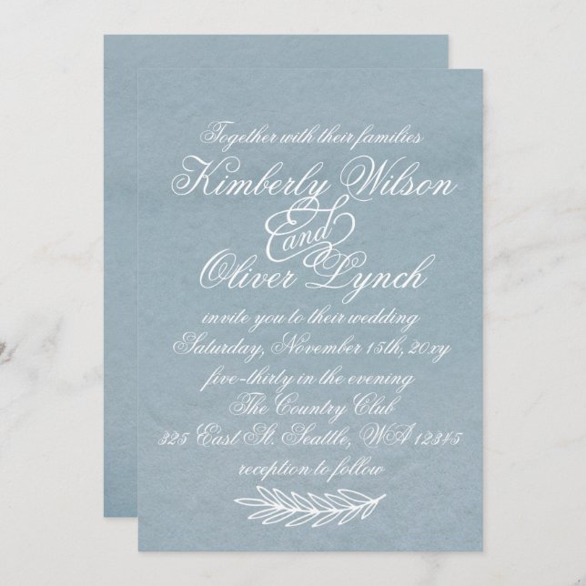 Invitation Aquarelle rustique Dusty Bleu Nature Mariage (Devant / Derrière)