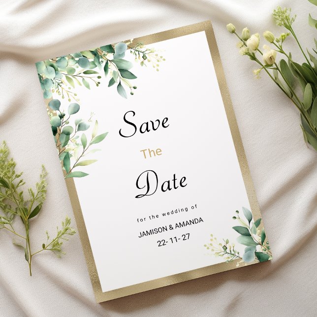 Invitation Aquarelle rustique eucalyptus vert Enregistrer la  (Watercolor rustic eucalyptus green Save The Date)