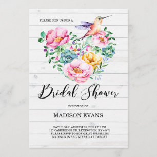 Invitation Aquarelle rustique Fête des mariées de colibri flo