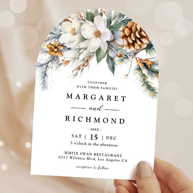 Invitation Aquarelle Rustique Floral Arche d'hiver Mariage (Créateur téléchargé)