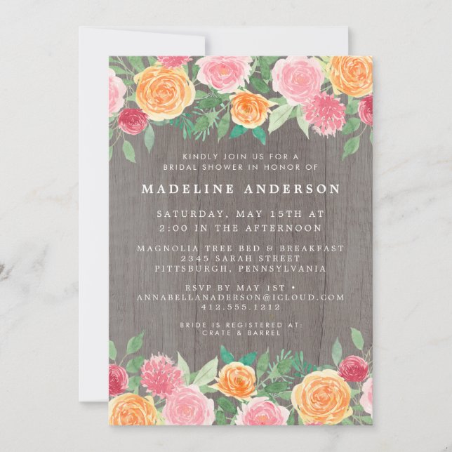 Invitation Aquarelle rustique Floral Bois Fête des mariées ph (Devant)