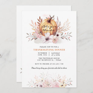Invitation Aquarelle Rustique Floral Citrouille Thanksgiving