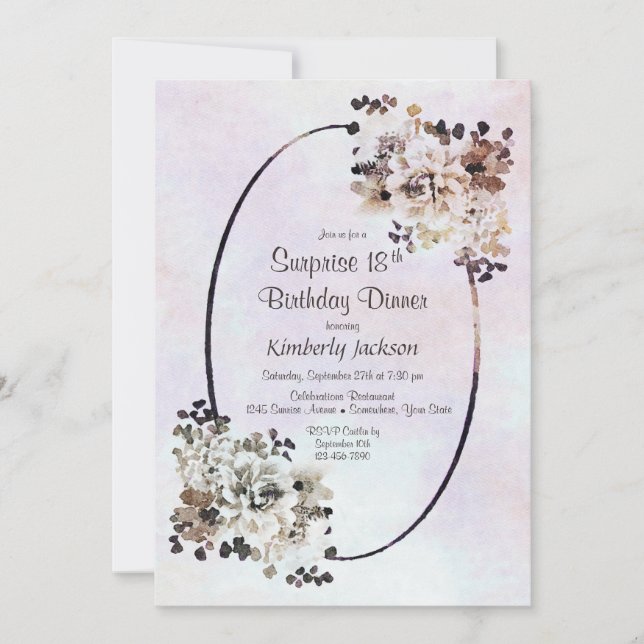 Invitation Aquarelle rustique Floral Surprise 18e anniversair (Devant)