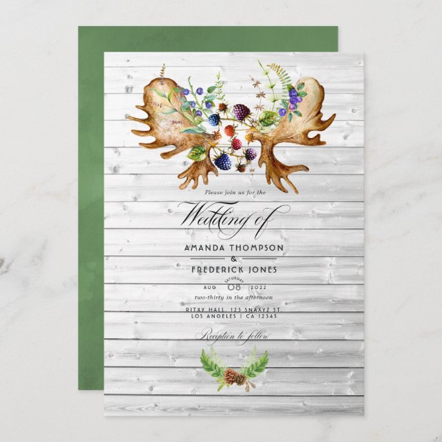 Invitation Aquarelle Rustique Forest Mariage Photo (Devant / Derrière)