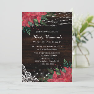 Invitation Aquarelle rustique hiver Poinsettia 21e anniversai