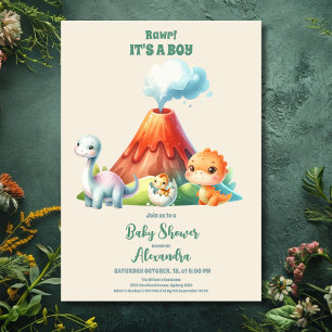 Invitation Aquarelle rustique Jungle Cute Dinosaur Baby showe