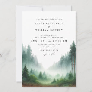 Invitation Aquarelle rustique Mariage Destin de forêt verte